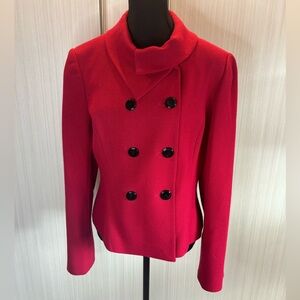 Calvin Klein Stretch Red w/ Black Buttons Double‎ Breasted Jacket Blazer Size 10